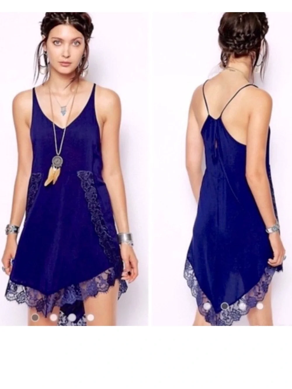 Free People Intimately Royal Blue Eyelashes Lace Trim Slip Dress